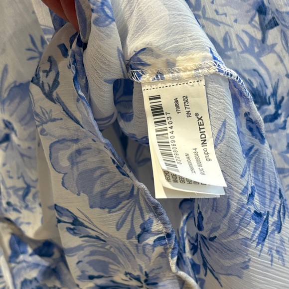 Zara Blue Floral Ruffle Button-Front Blouse - Picture 6 of 6